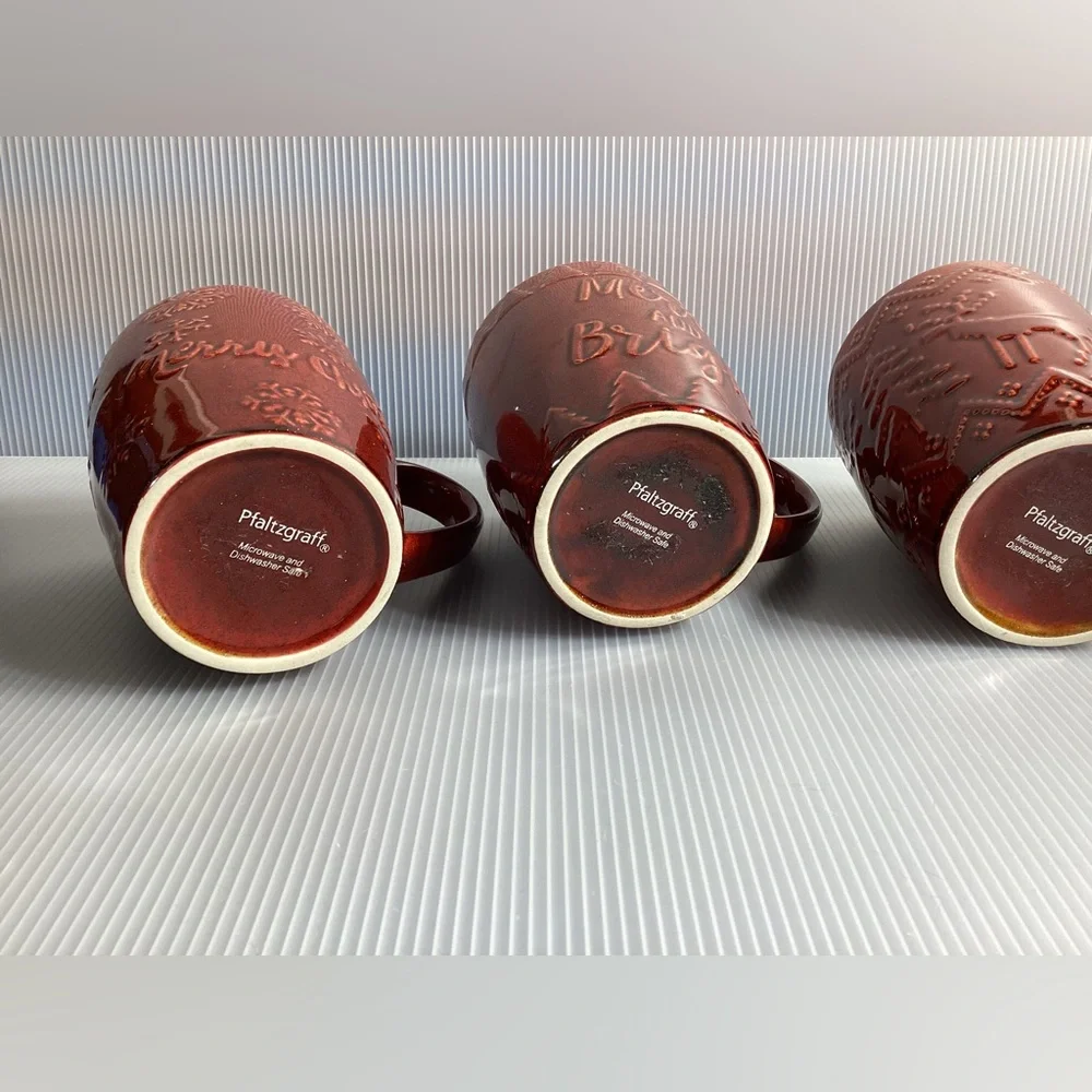 Set of 4 Pfaltzgraff Red Christmas Ceramic Mugs